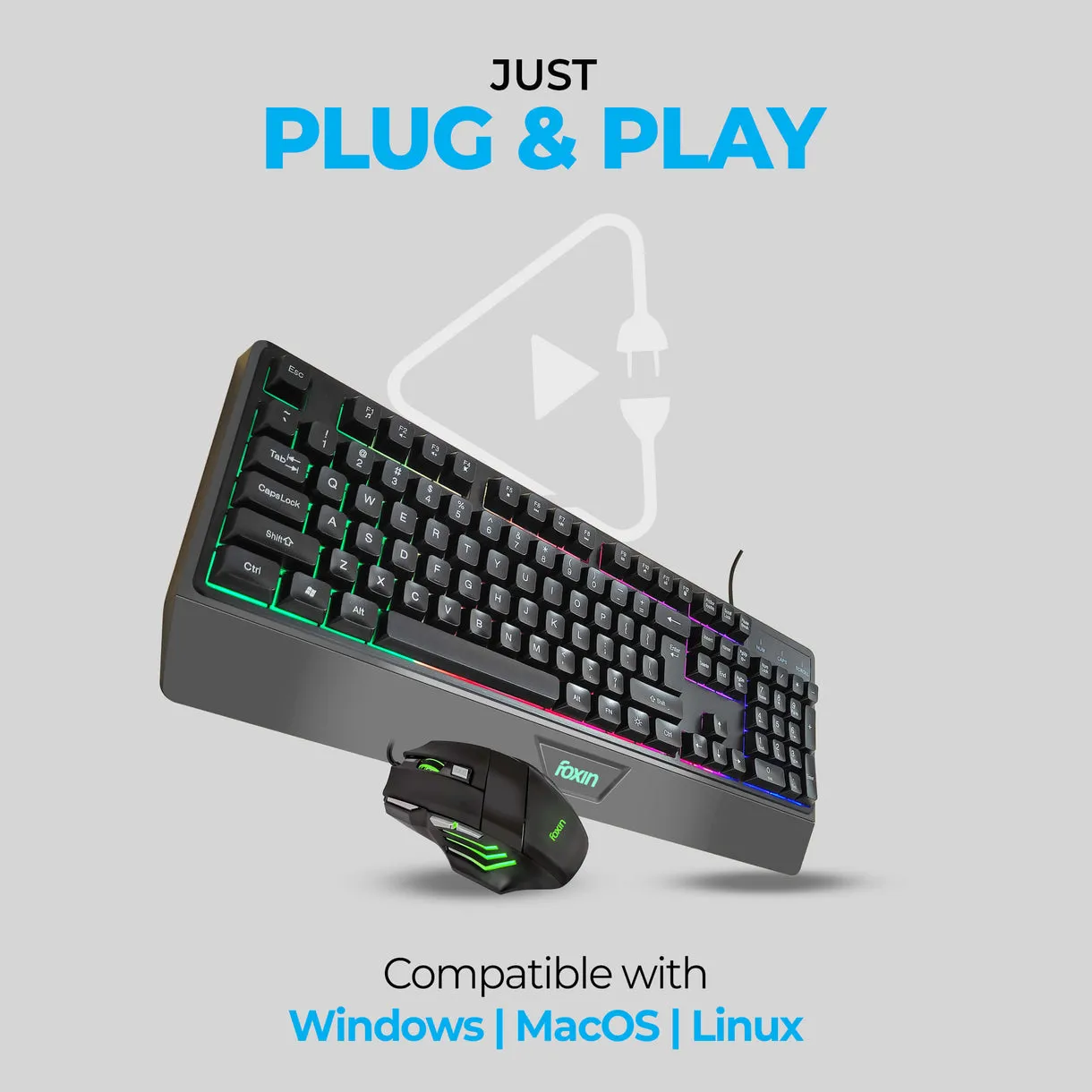 Foxin USB Gaming Keyboard Mouse Combo RGB (Endeavour) view 3